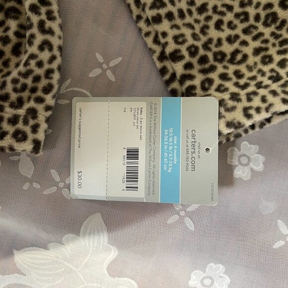 CARTERS Girls 6 Month Fleece Jacket Leopard Print Full Zip Hooded NWT - Picture 7 of 8